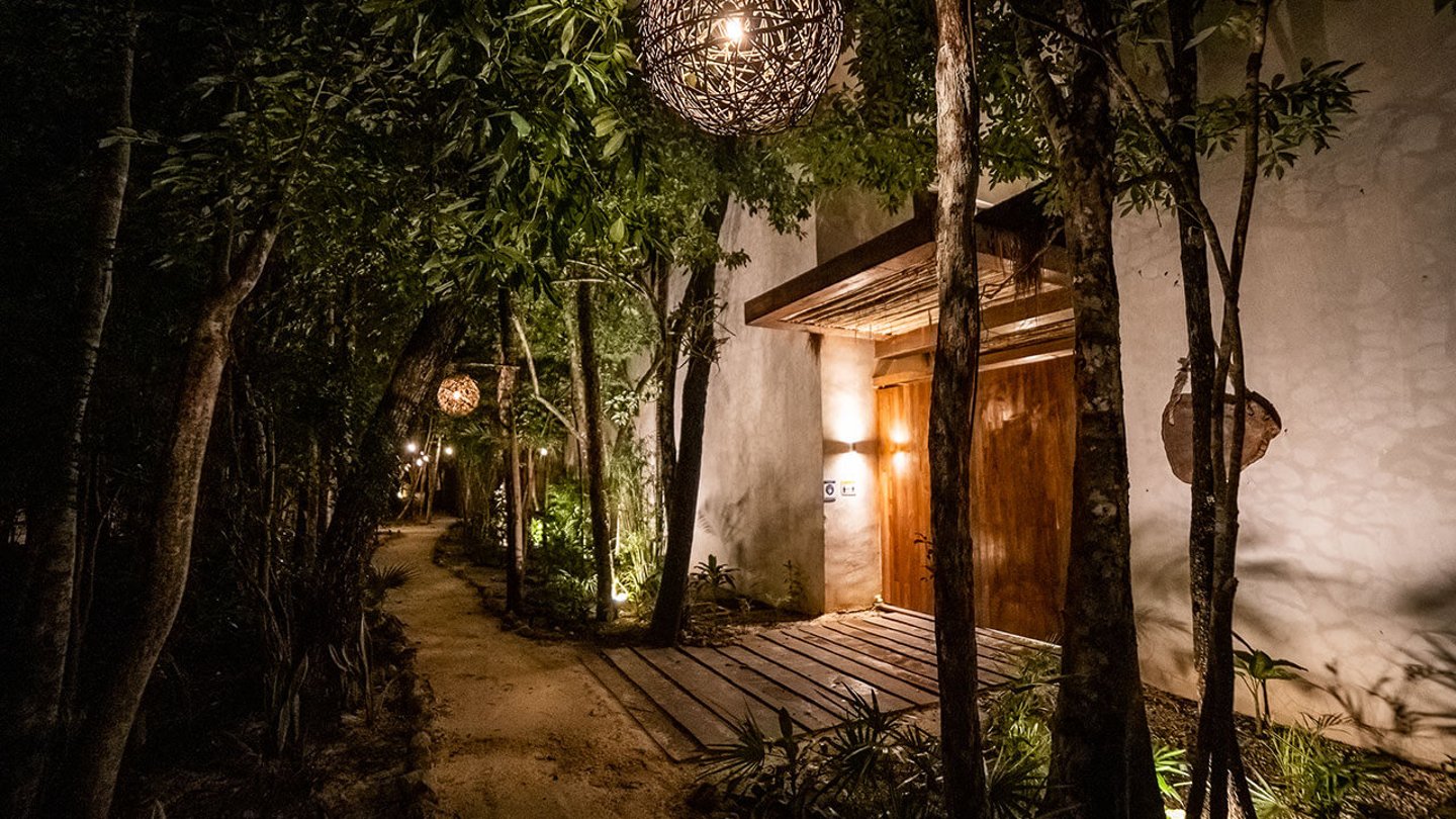 A hotel pathway in Aldea Zama