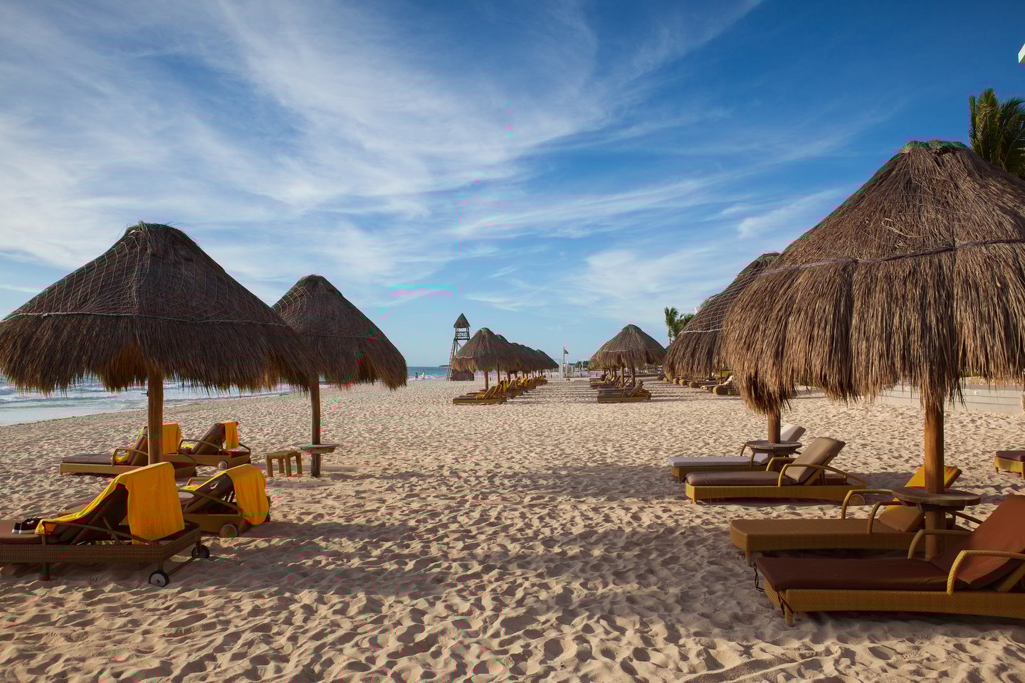 Sun loungers on Playa Paraiso in Tulum