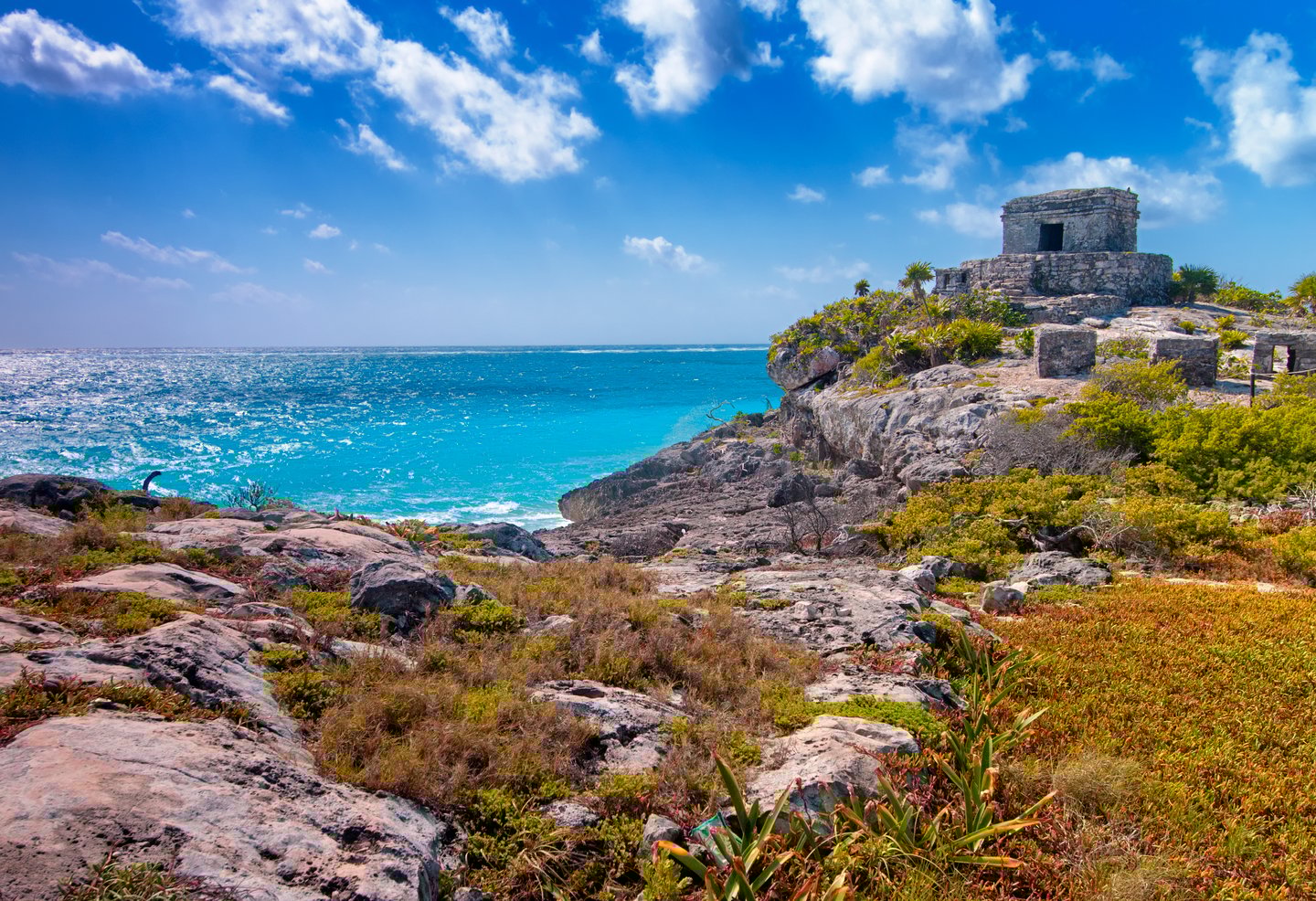 The Temple of the Winds on the coast in Tulum, Mexico