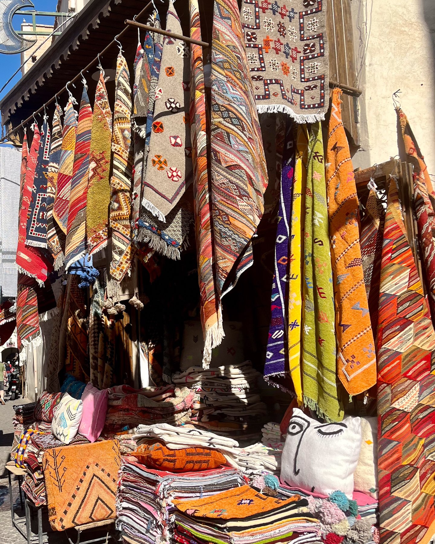 A colourful carpet stall in Morocco