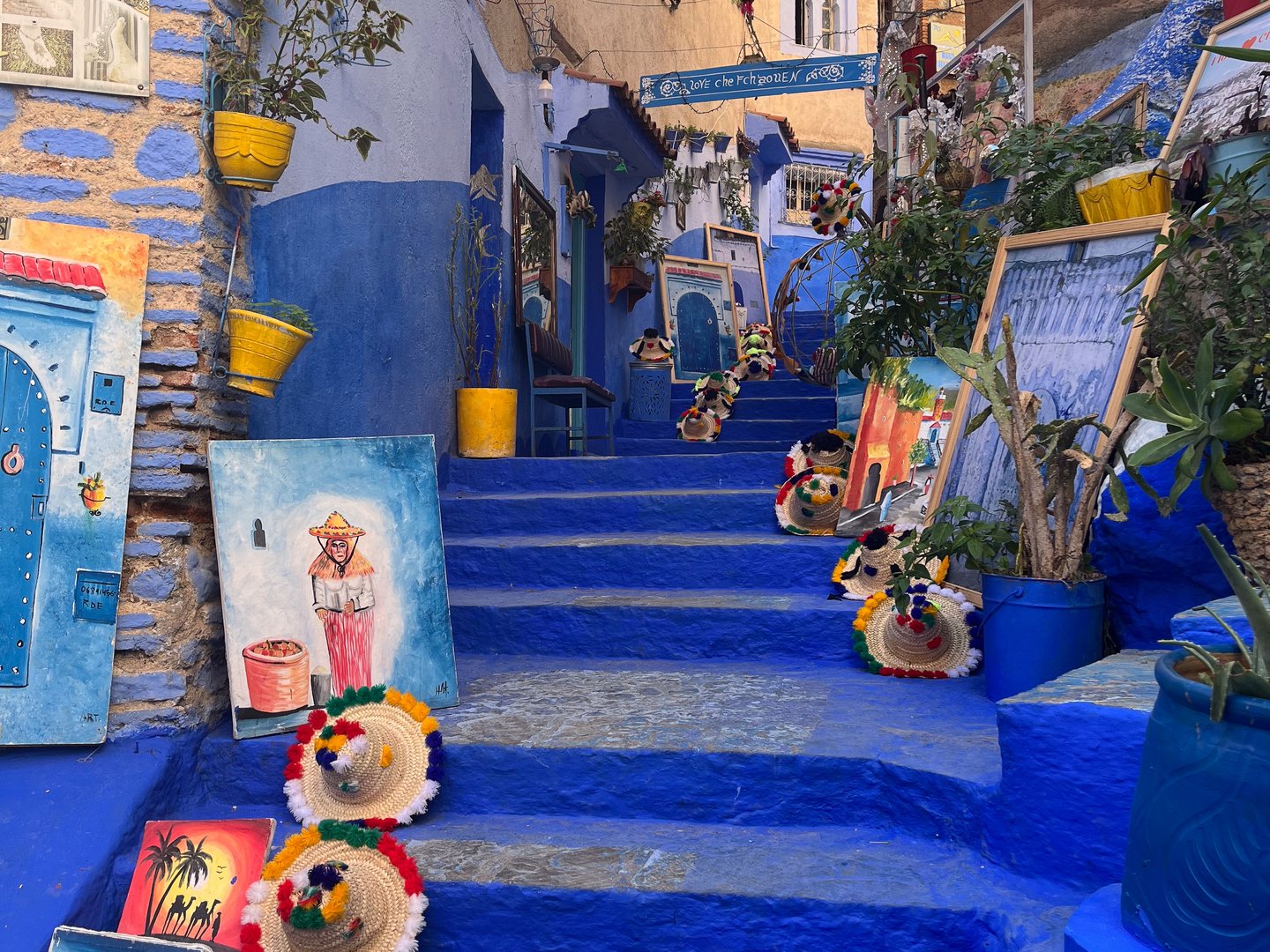 Art on a staircase in Chefchaouen, Morocco