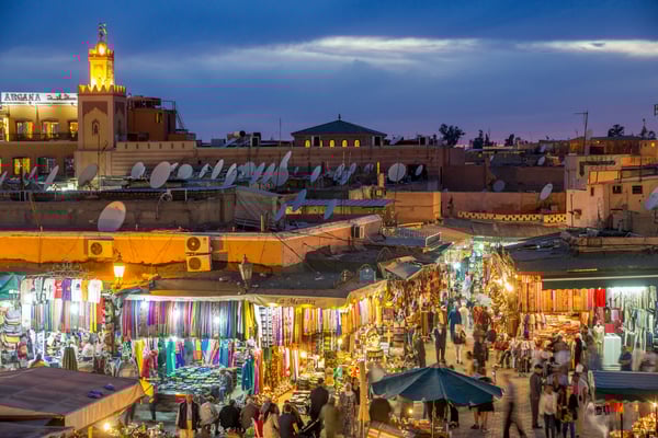 People shopping at the medina in Marrakesh