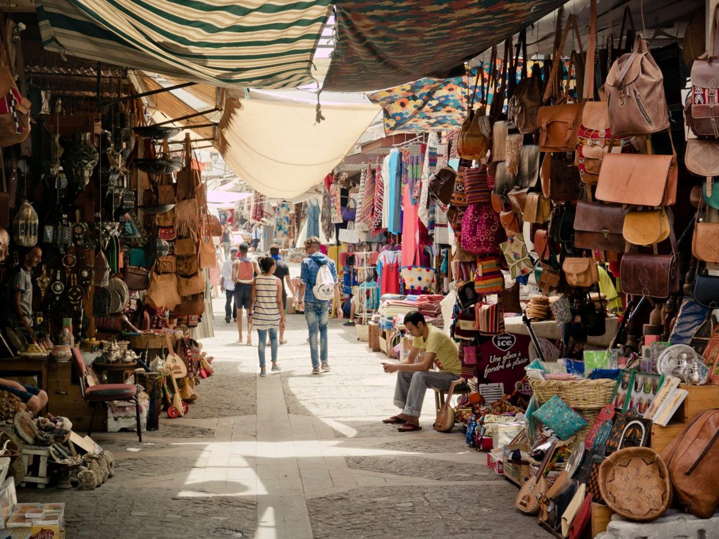 A couple walking through the souk