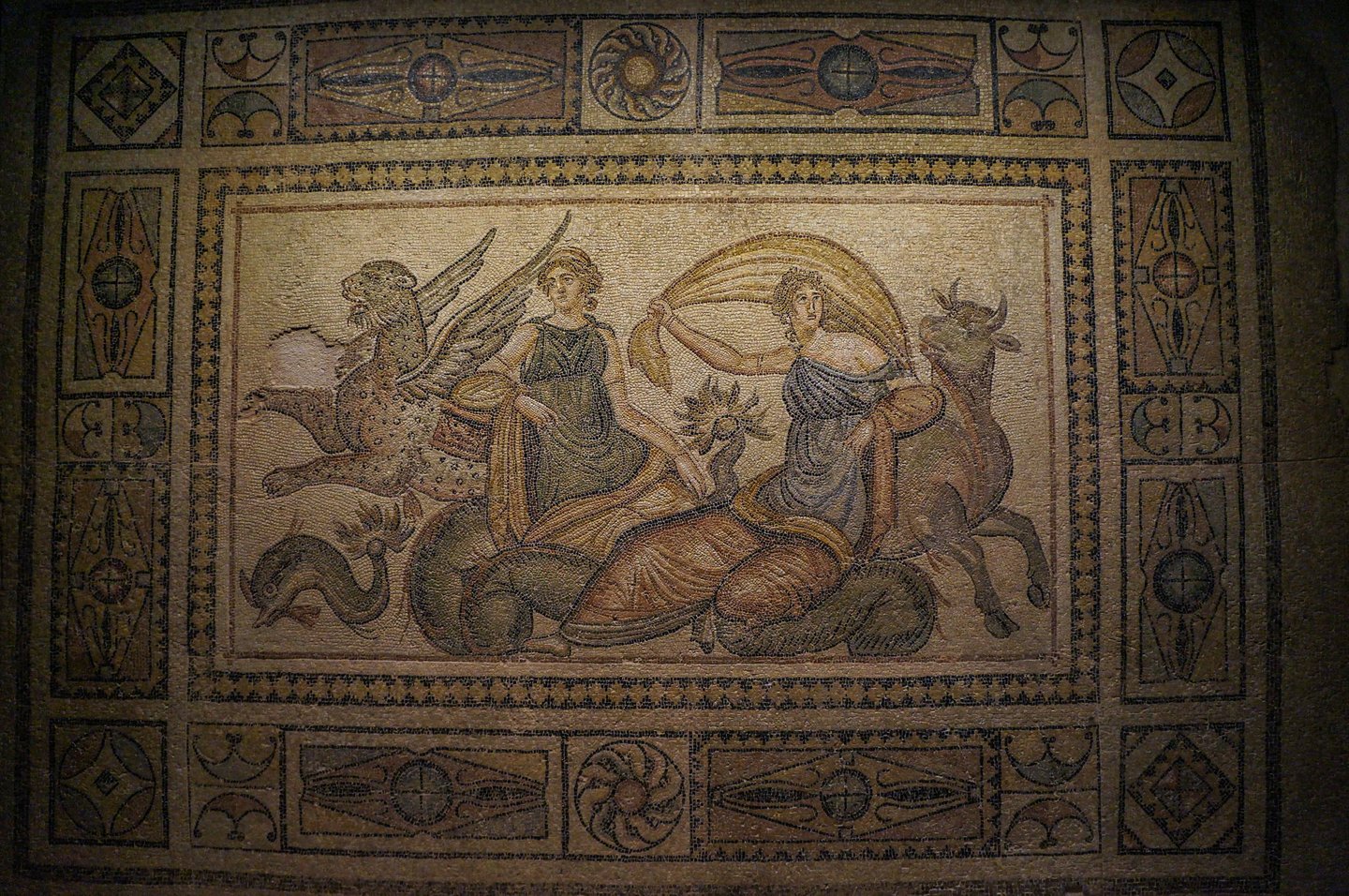 Europa is carried away by Zeus in the form of a beautiful white bull