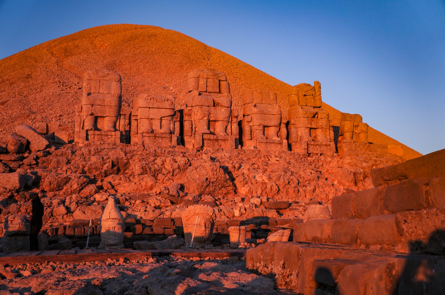 The ancient statues at Mount Nemrut at sunrise