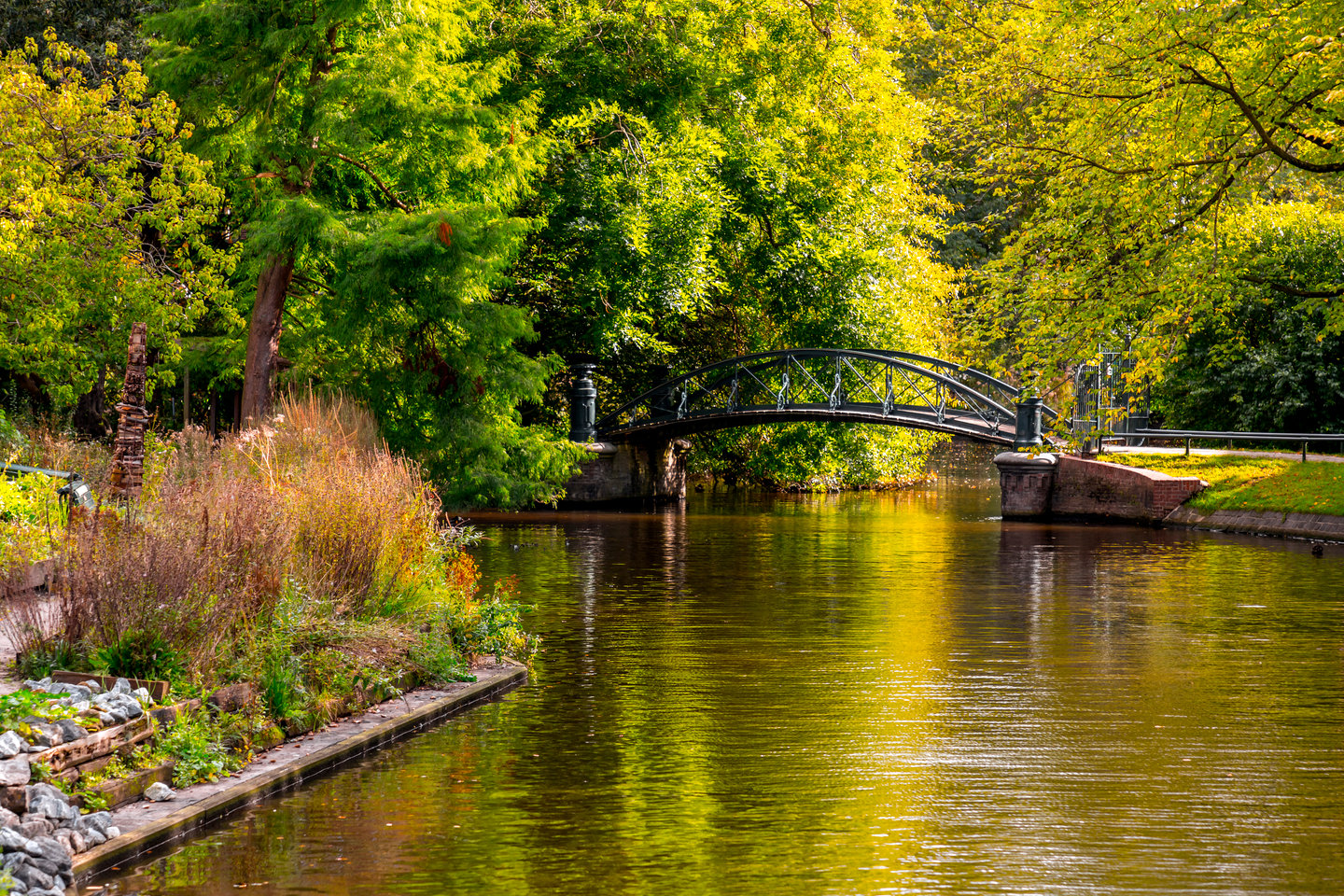 A bridge over the river in the Hortus Botanicus gardens in Amsterdam