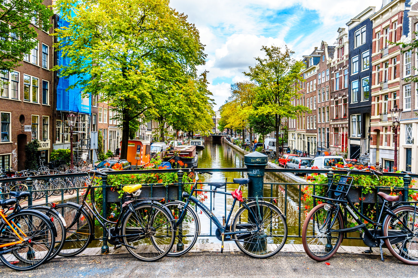 Bicyles and historic Gable Houses along the Bloemgracht in the historic Jordaan district, Amsterdam