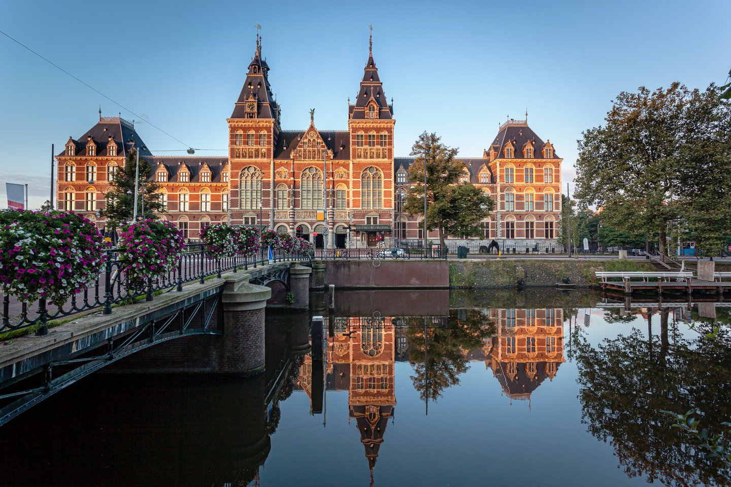 The Rijksmuseum reflected in a canal in Amsterdam