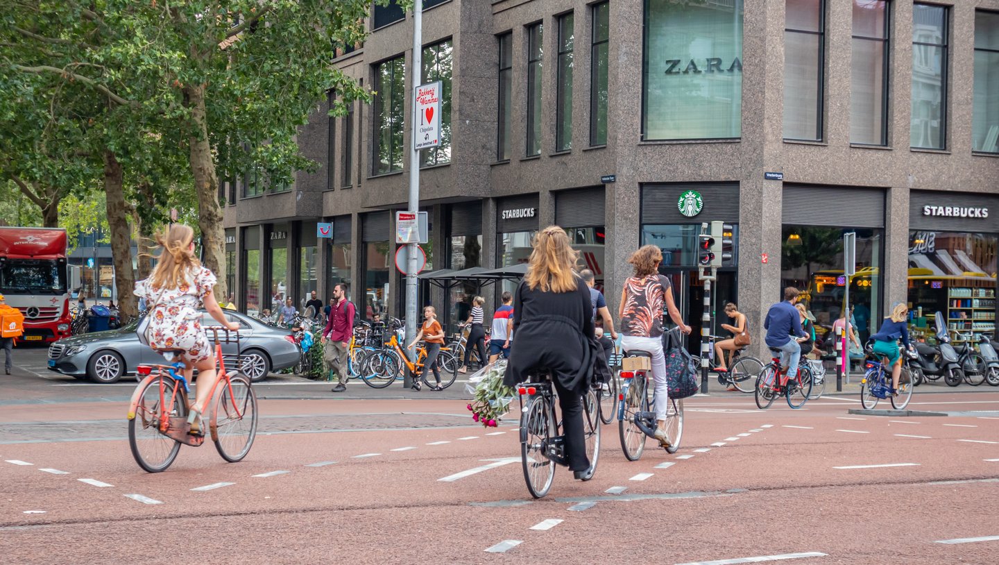 People riding bicycles in Utrecht city centre