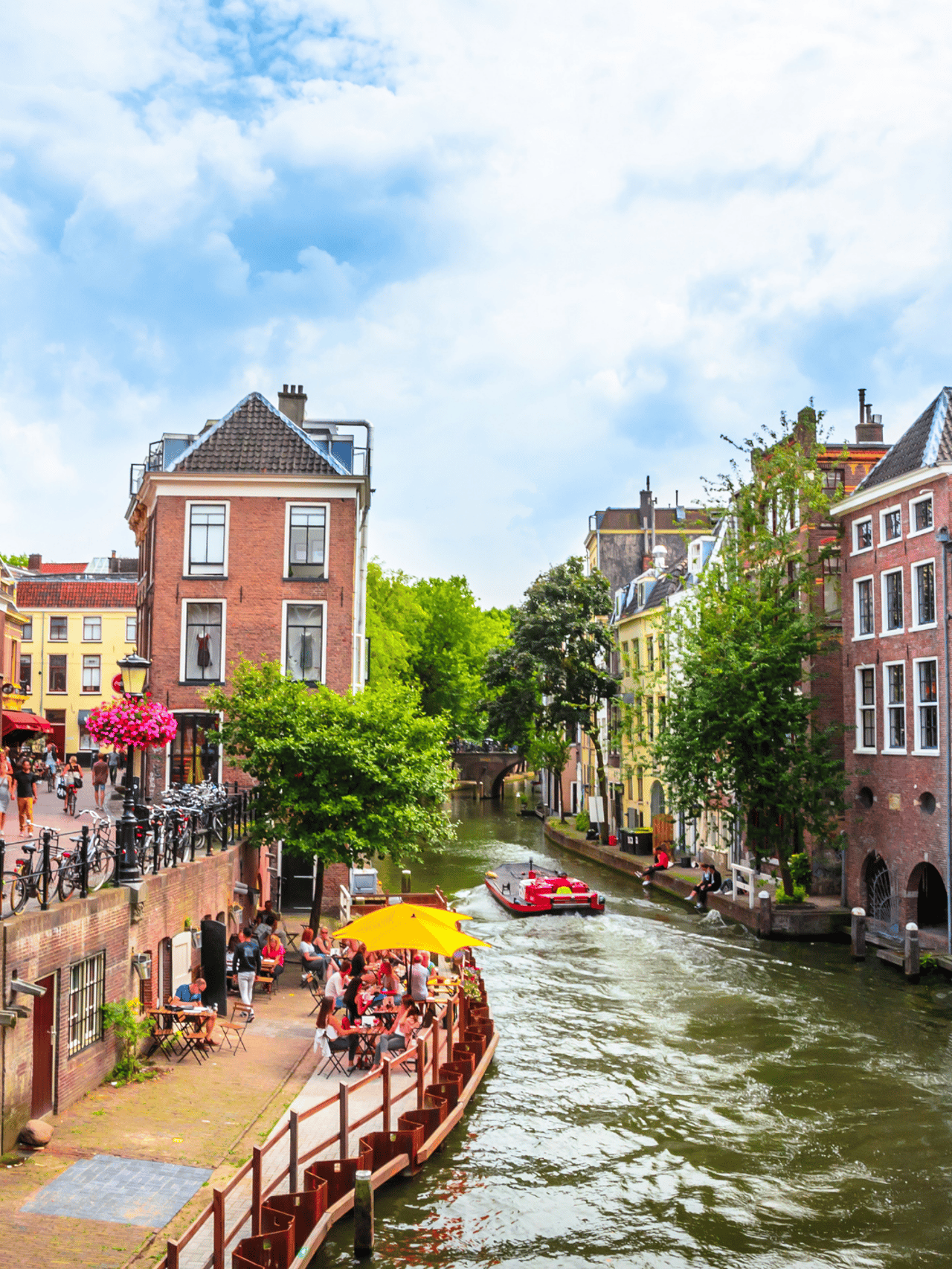 Traditional old street and buildings in Utrecht, Netherlands.