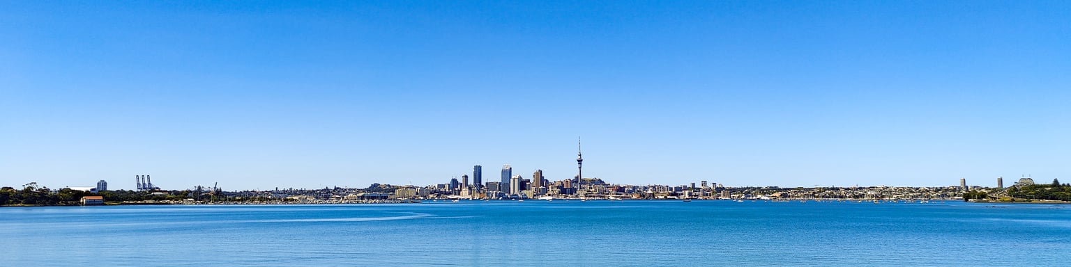 Looking across the harbour at Auckland city