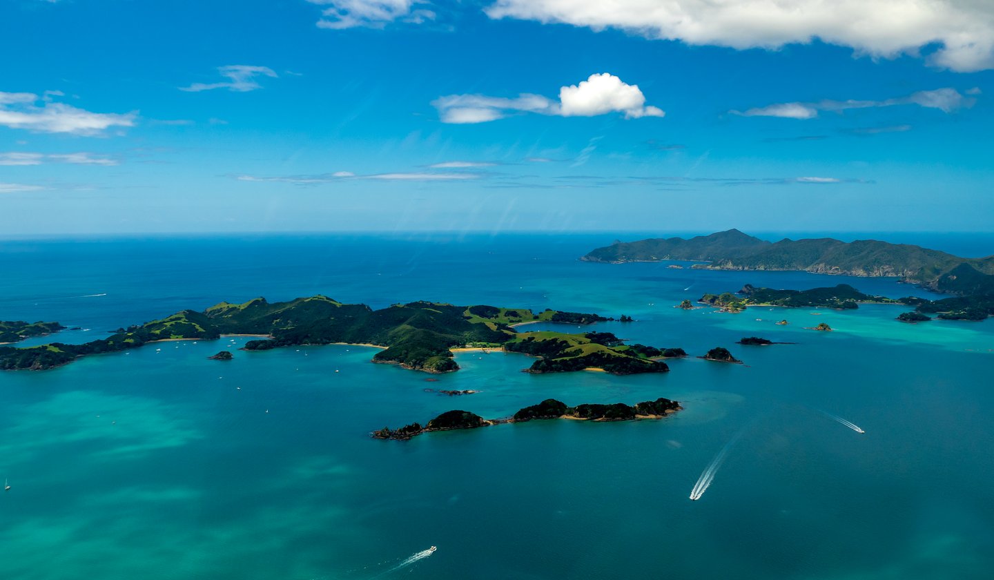 An aerial view of the Bay of Islands