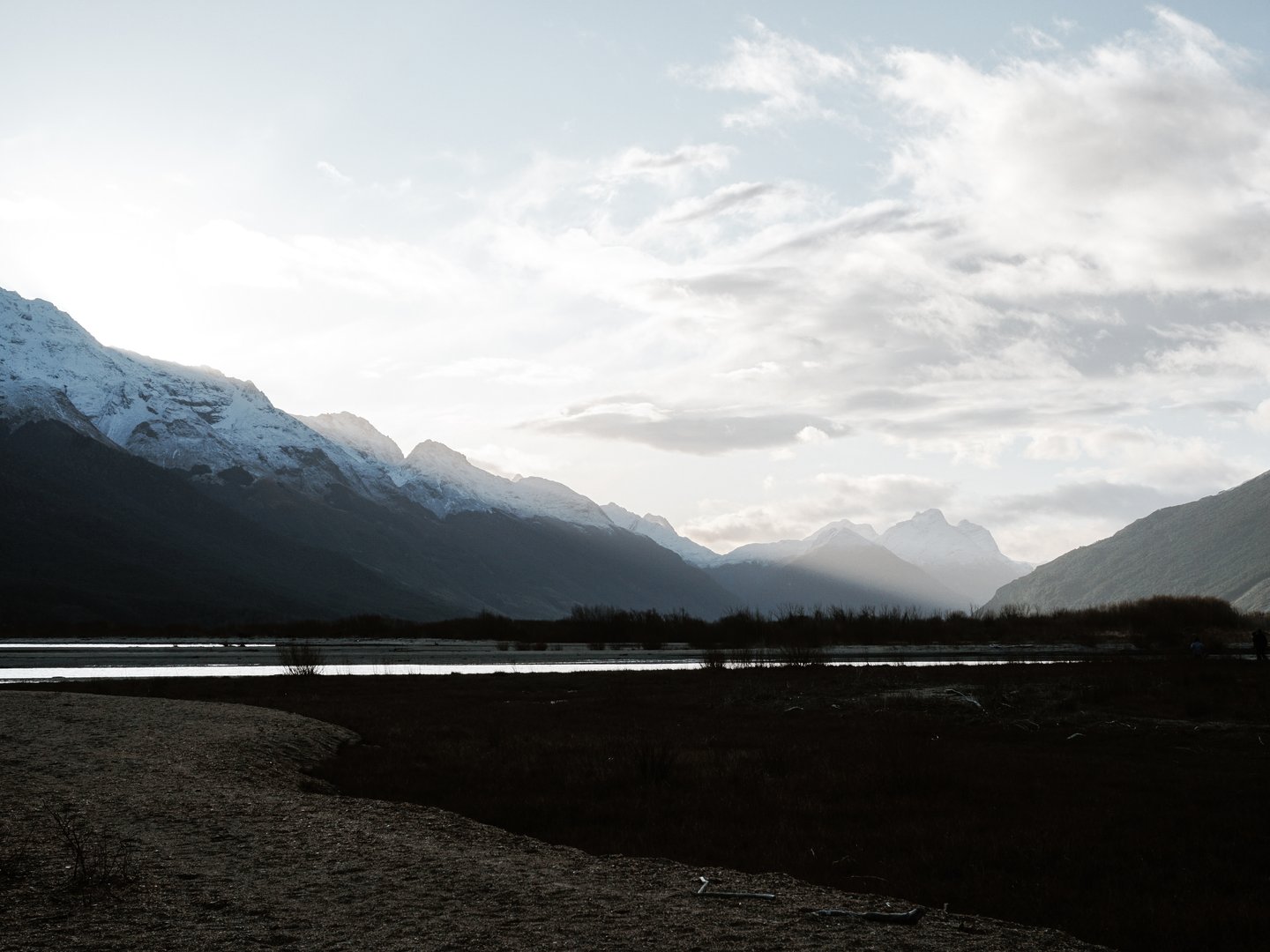 Hazy mountains at dusk