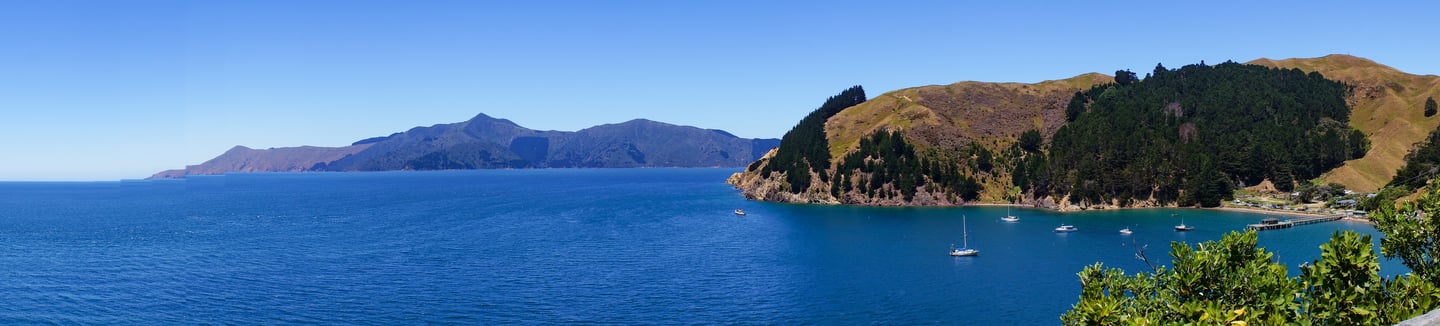 A panoramic view of the Marlborough Sounds
