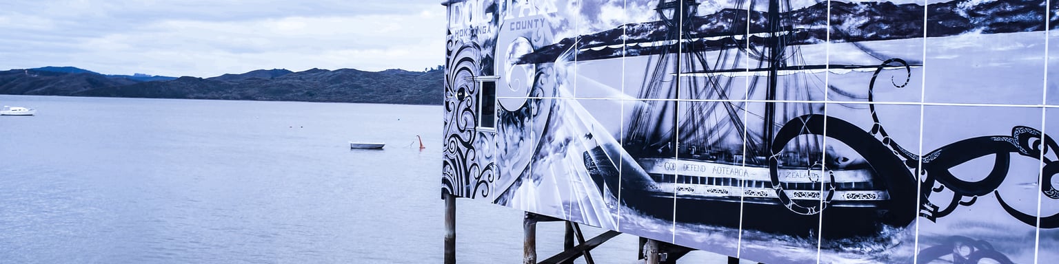 A beautiful mural on a wharf in Rawene