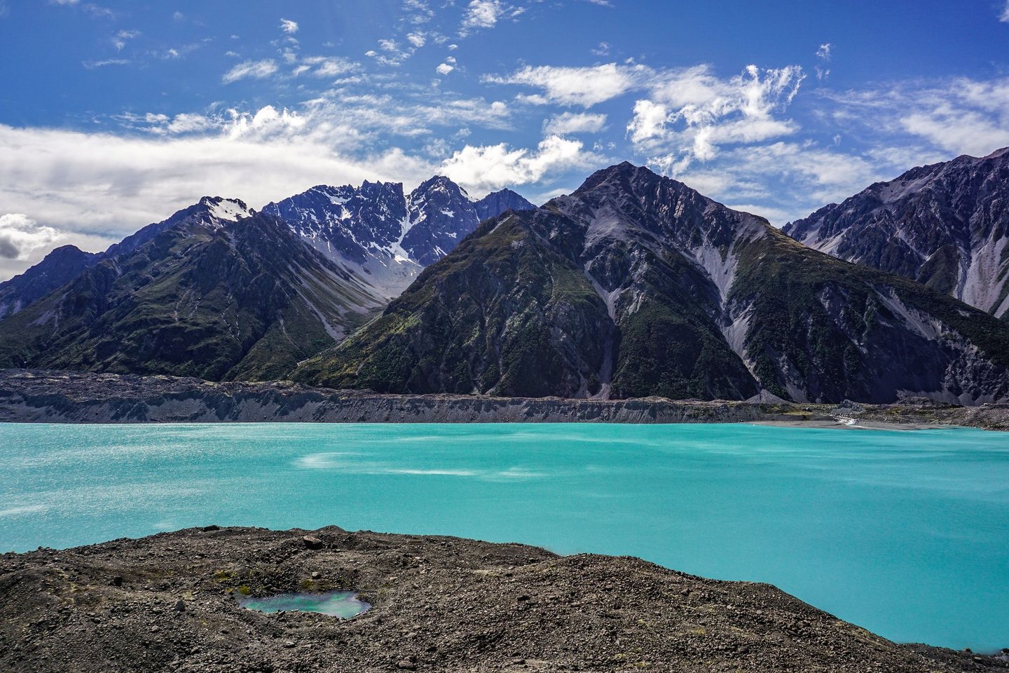 Tasman Lake and the Southern Alps in Aoraki / Mt Cook National Park