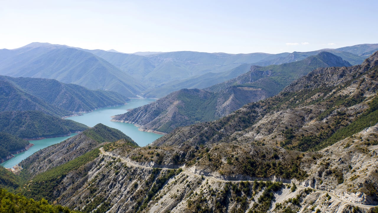 The beautiful turquoise Kozjak Lake in Northern Macedonia