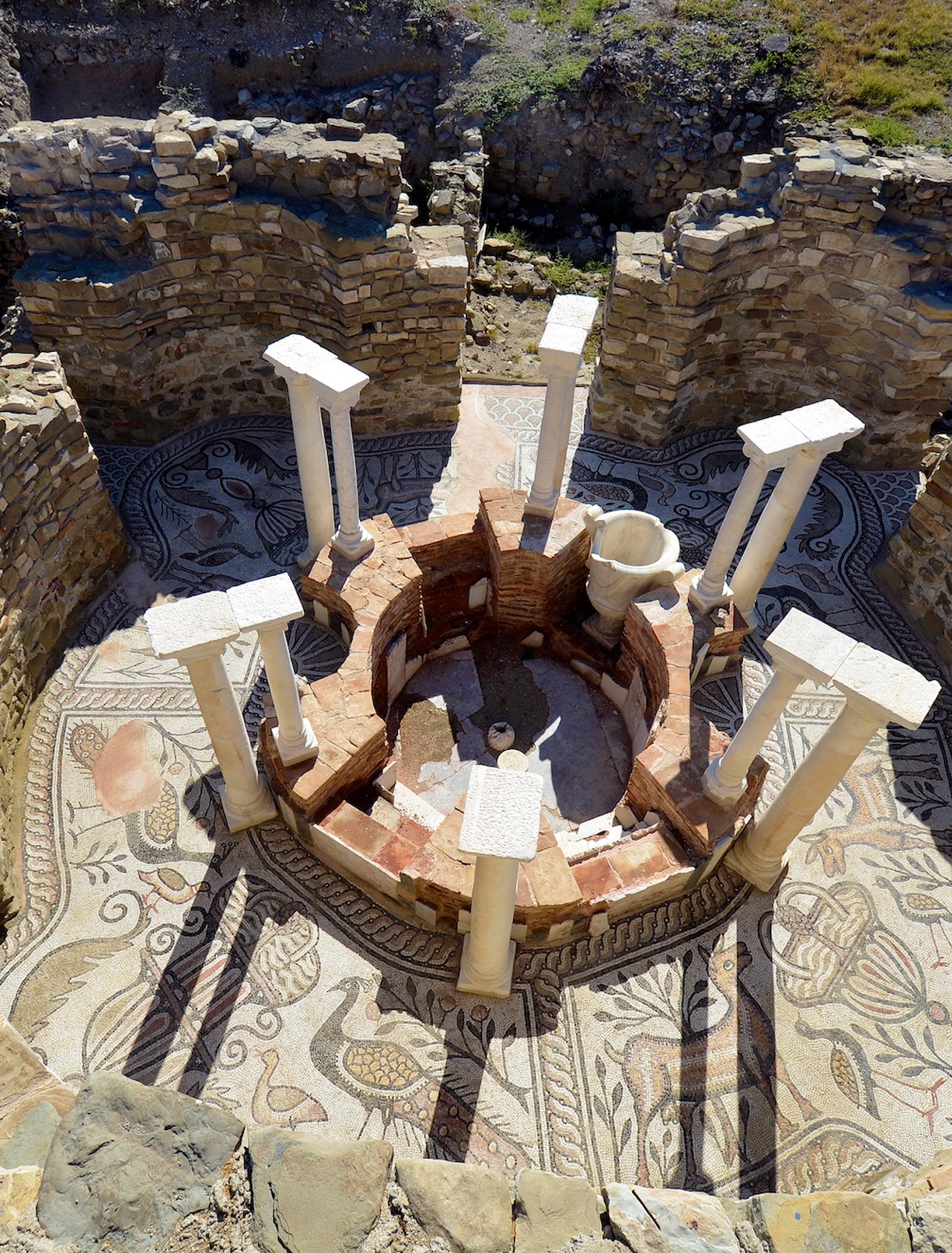 An aerial view of the archaeological site of Stobi in North Macedonia.