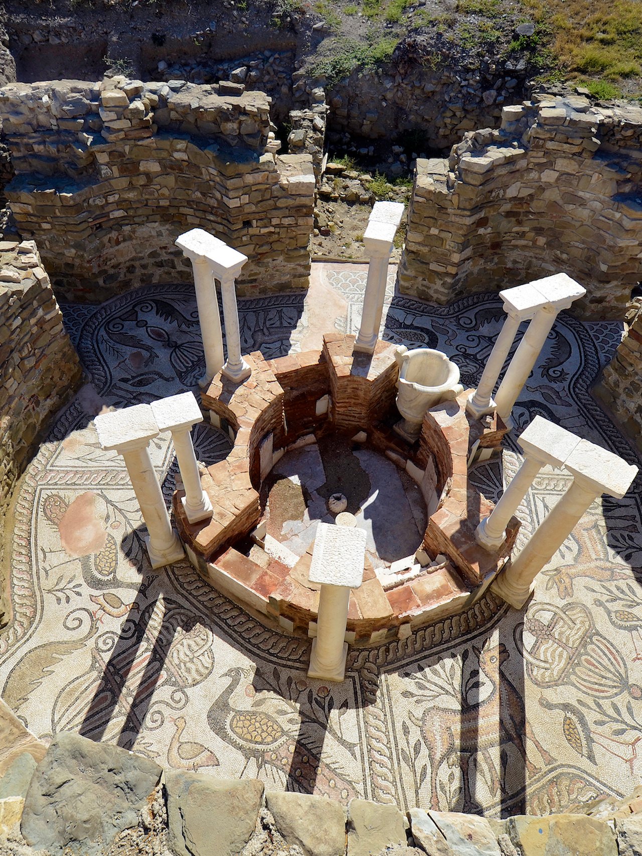 An aerial view of the archaeological site of Stobi in North Macedonia.