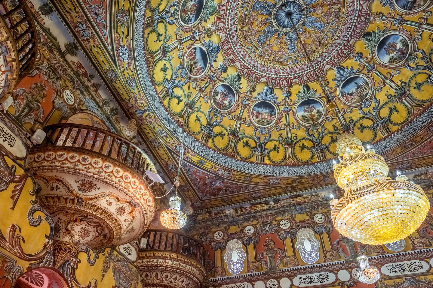The colourful, intricate interior of the Tetovo Painted Mosque in North Macedonia.