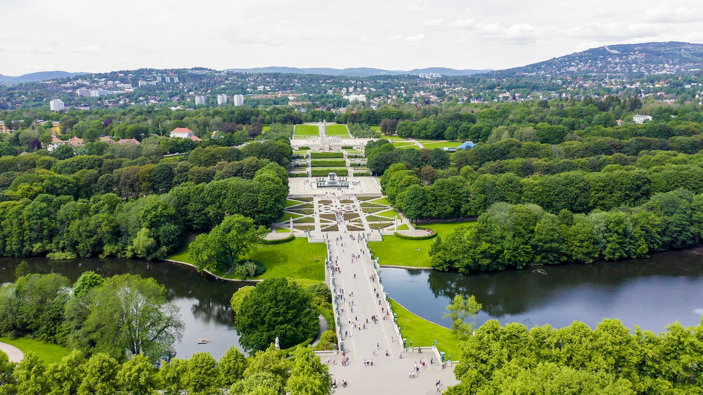 An aerial view of Vigeland Sculpture Park in Oslo, Norway.