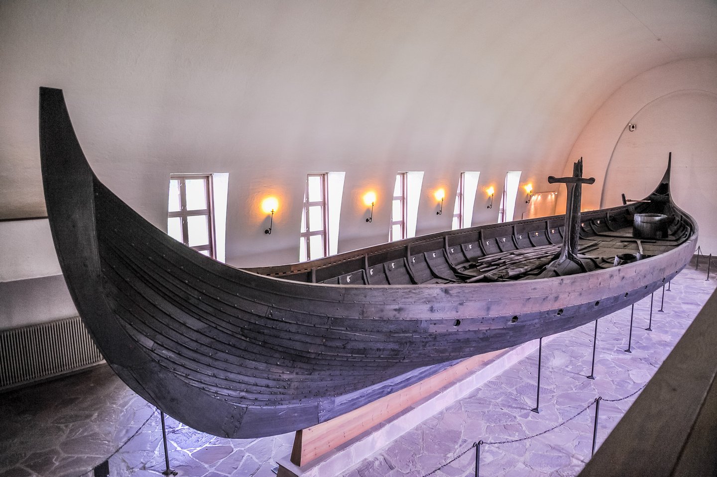 A viking ship in the Viking Museum in Norway.