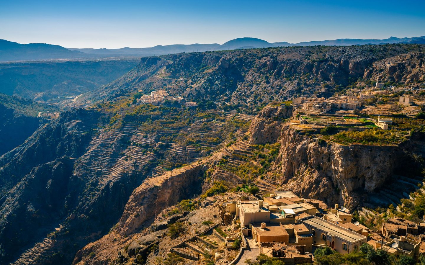 Looking down at terraced fields from Jebel Akhdar in Oman