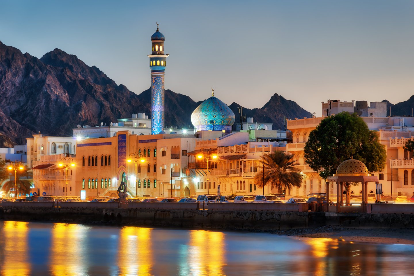 Muttrah Corniche in Muscat at night