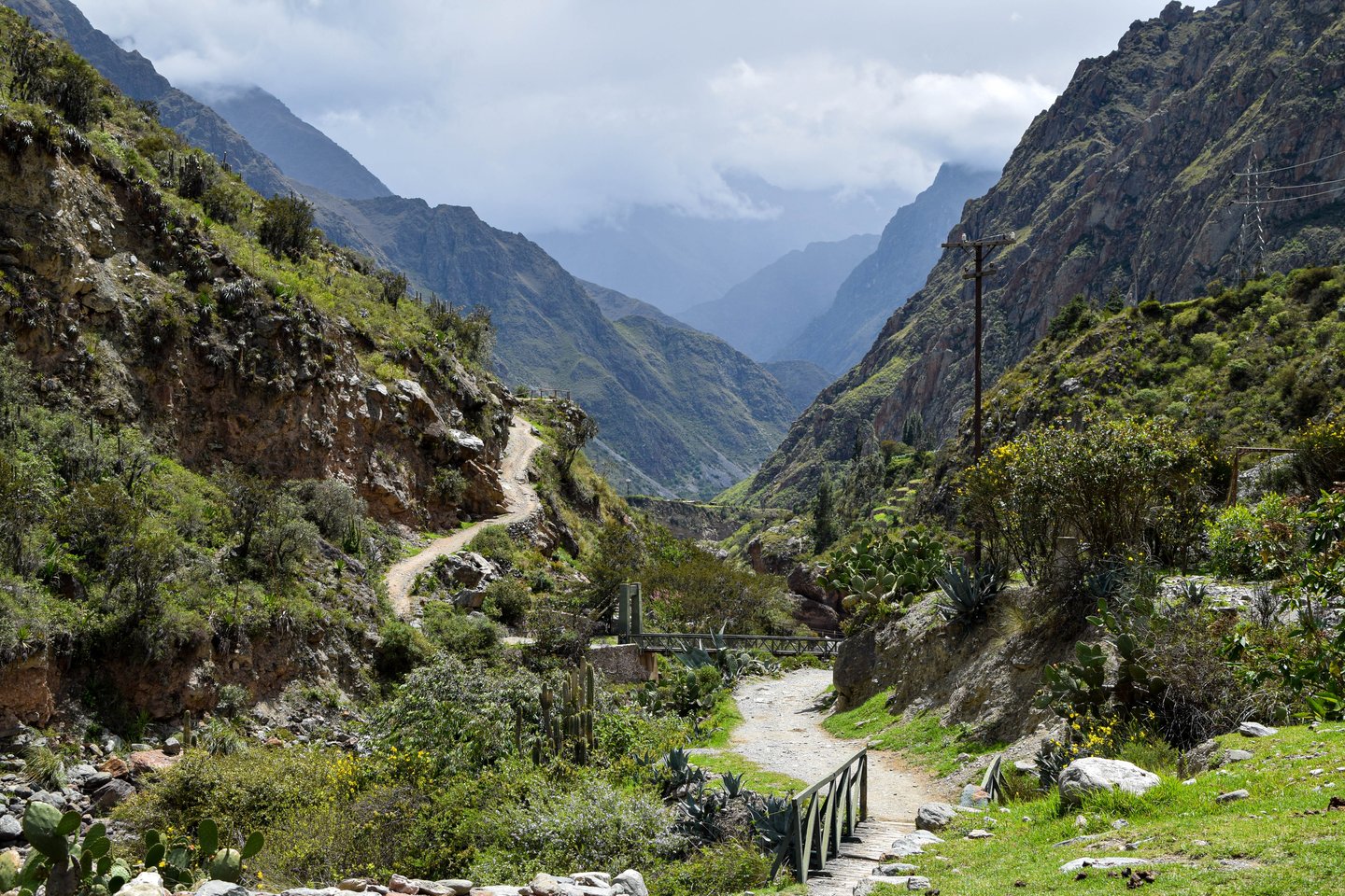 View of the beginning of the classic Inca trail to Machu Picchu