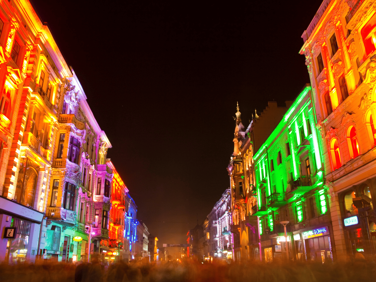Piotrkowska - Lodz city's main street during the annual Festival of Light.