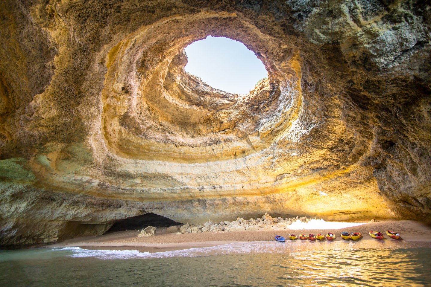 Kataks on the beach in Benagil Cave, Portugal.