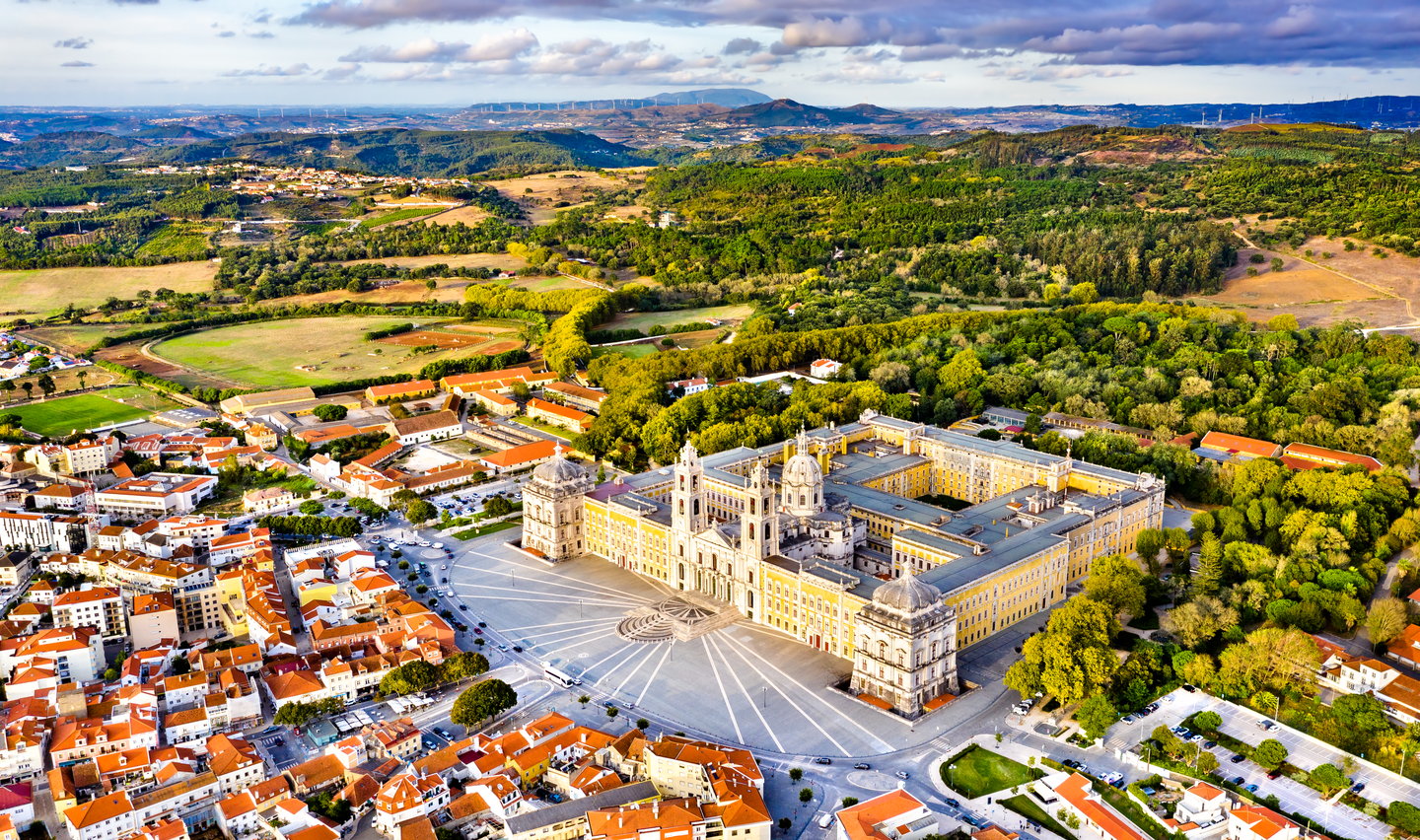 An aerial view of the Palace-Convent of Mafra in Portugal