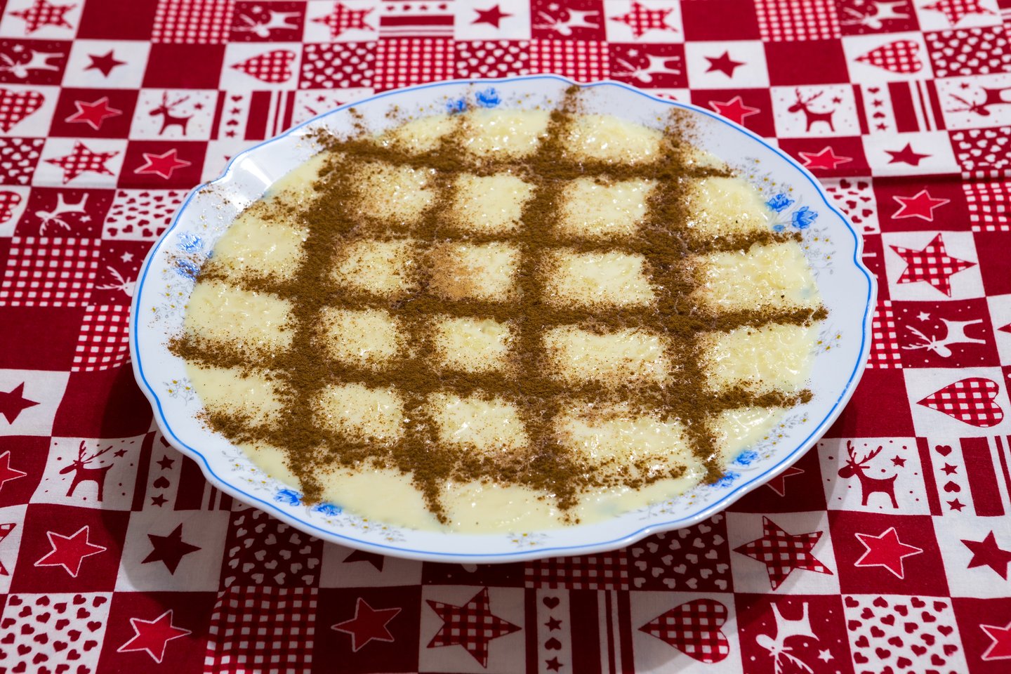 Delicious rice pudding, arroz doce, on a christmas table