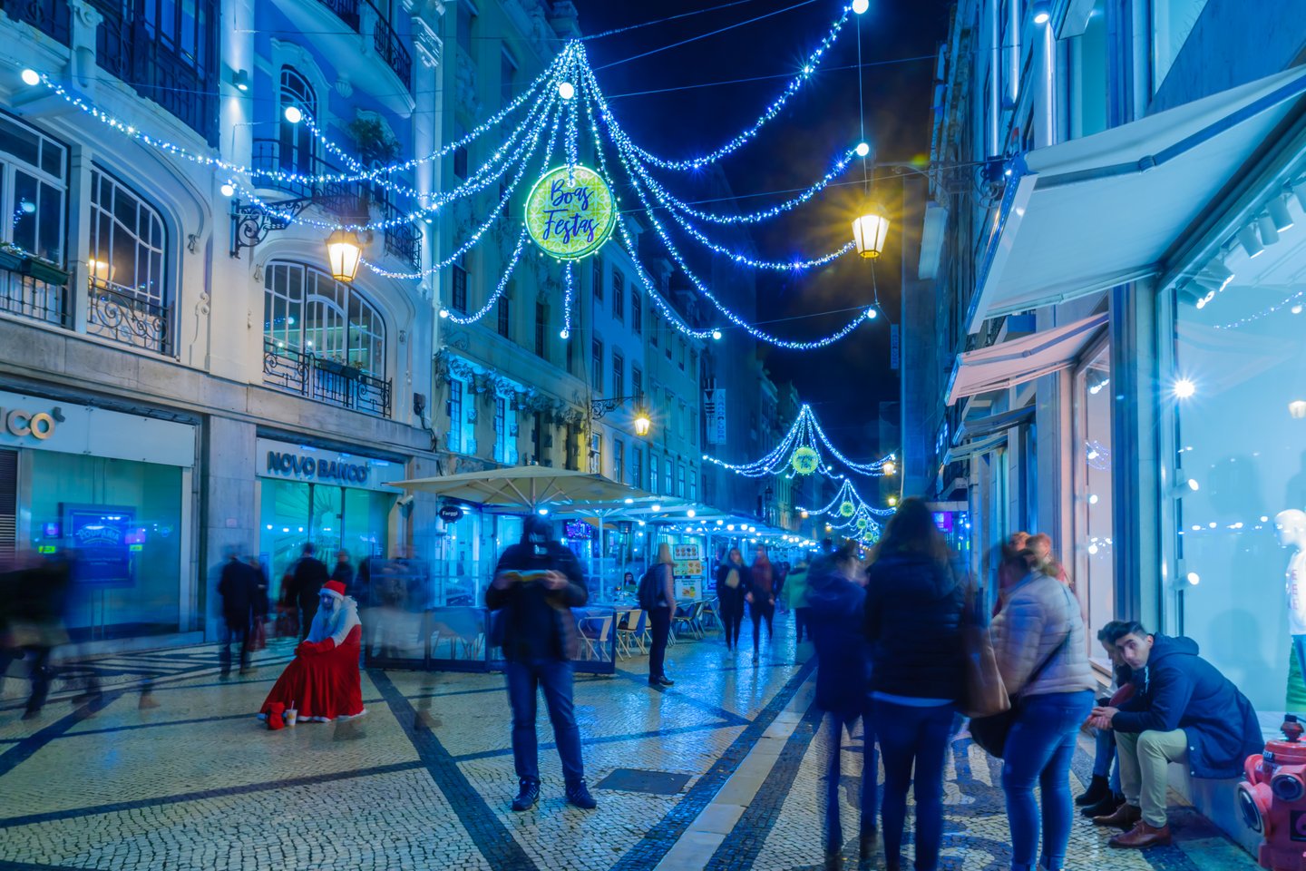Christmas lights in Augusta St in Lisbon, Portugal