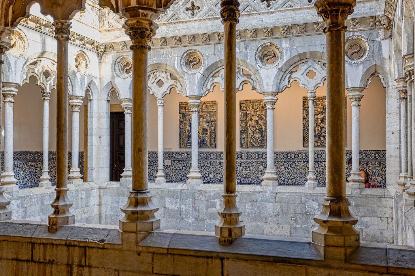 Looking across the courtyard into the tiled halls in the National Tile Museum, Lisbon.