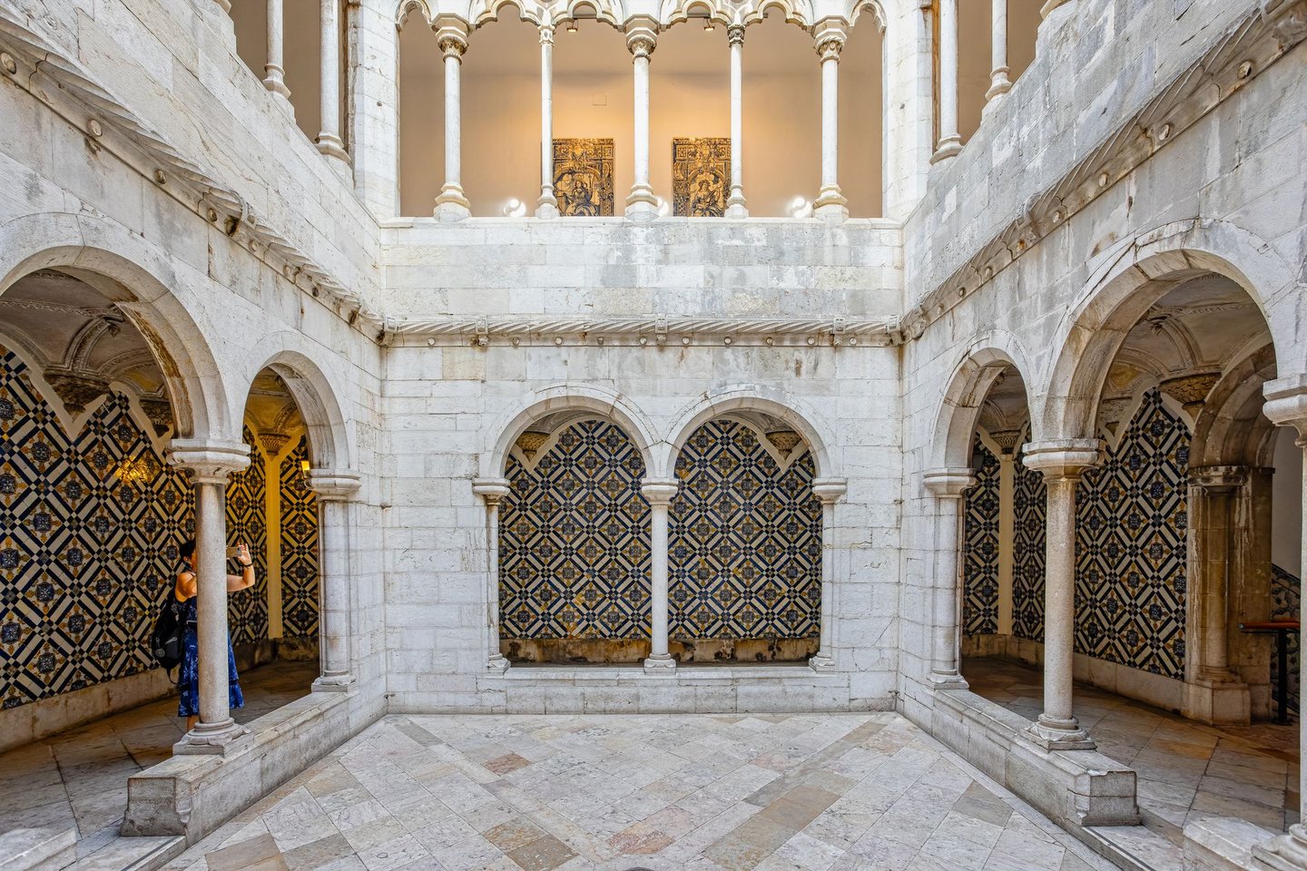The intricate courtyard of the National Tile Museum in Lisbon