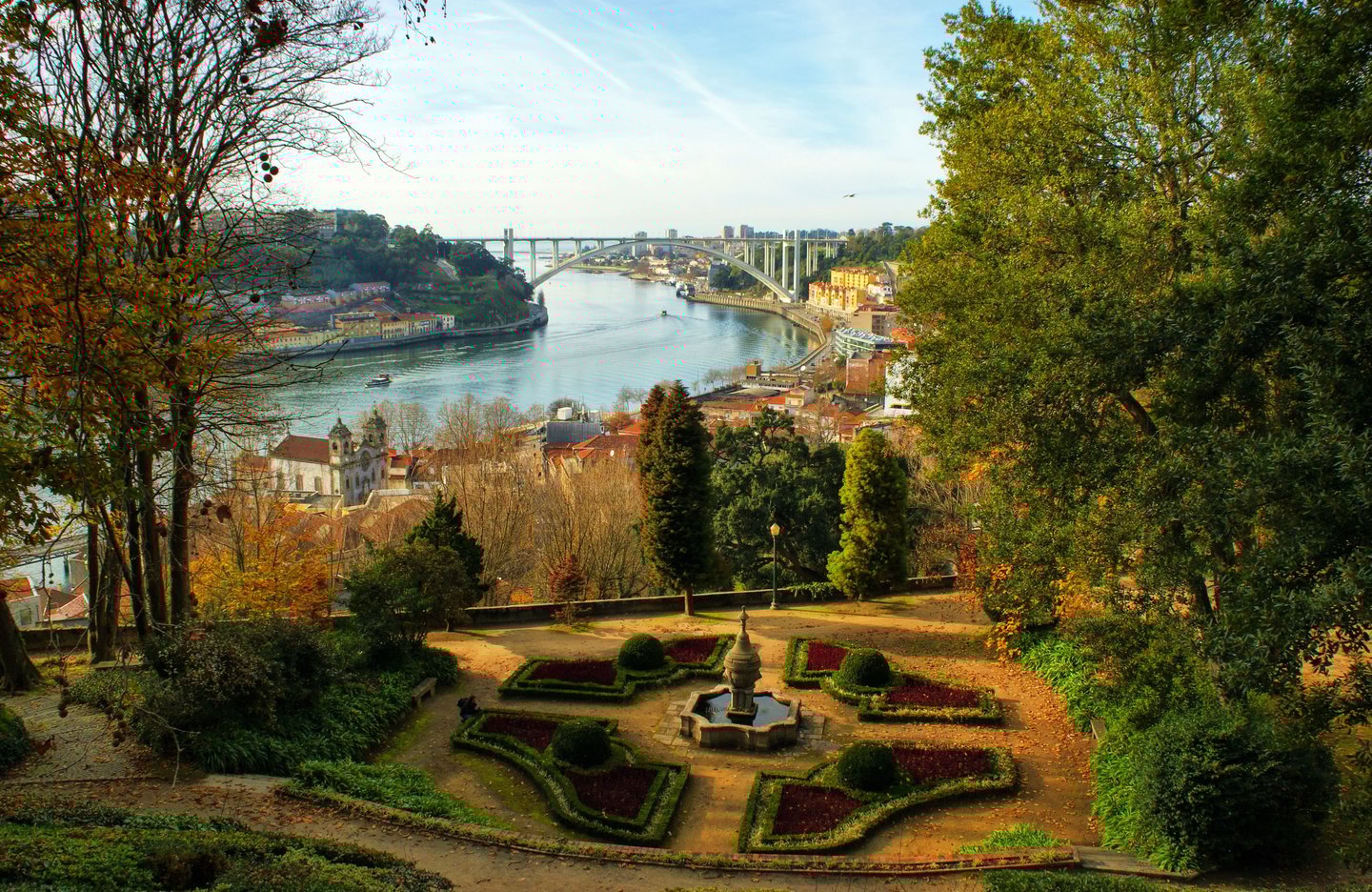 The view of the Duoro River from the Crystal Palace Gardens in Porto, Portugal