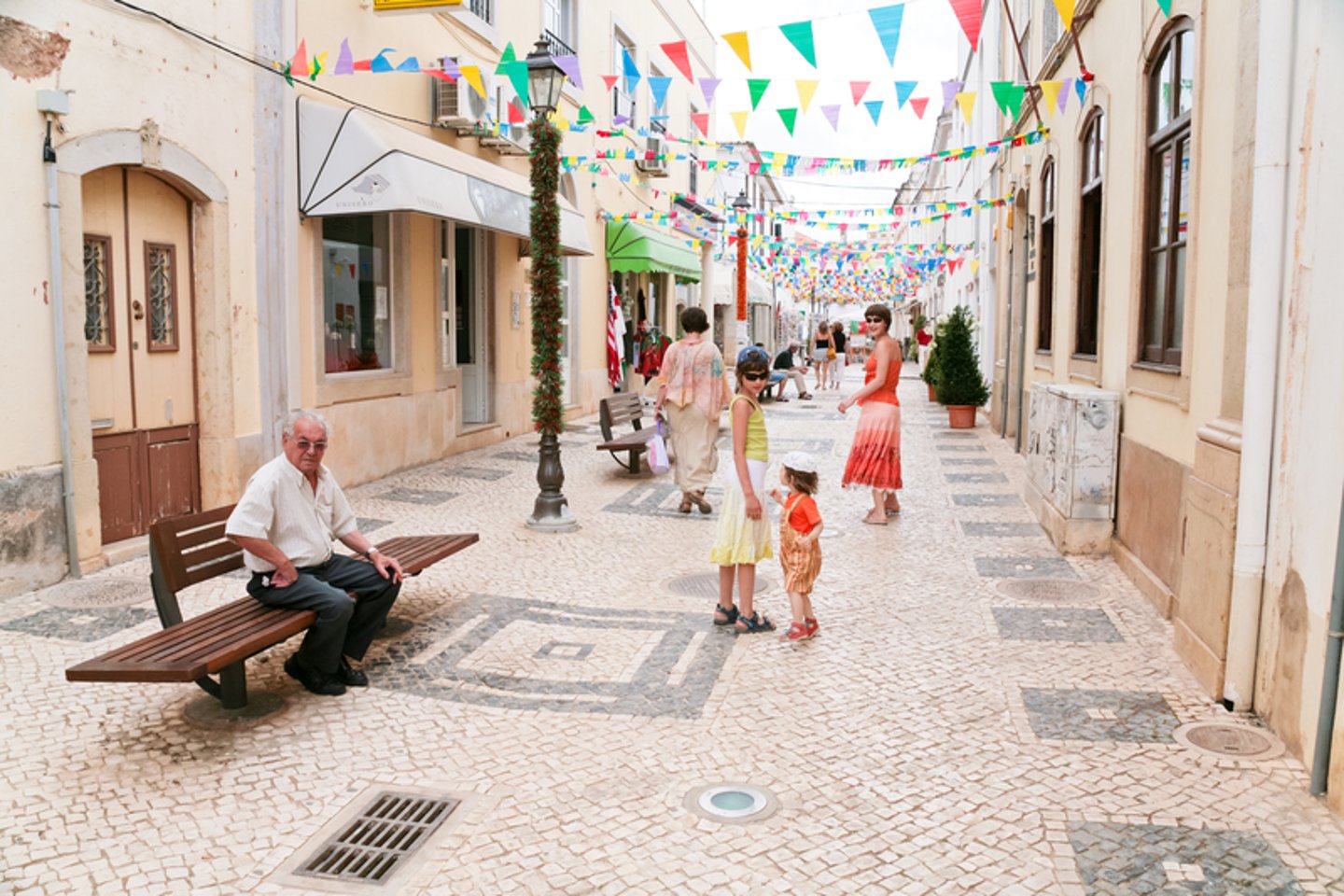 A street hung with bunting in Silves, Portugal
