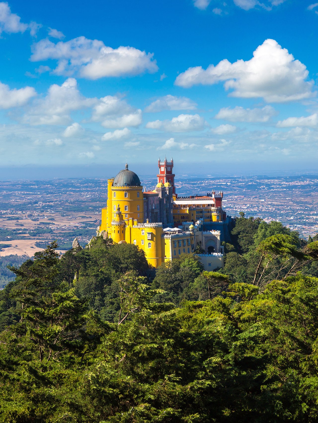 Pena Palace perched on top of a hill in Sintra, Portugal