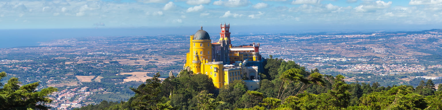 Pena Palace perched on top of a hill in Sintra, Portugal