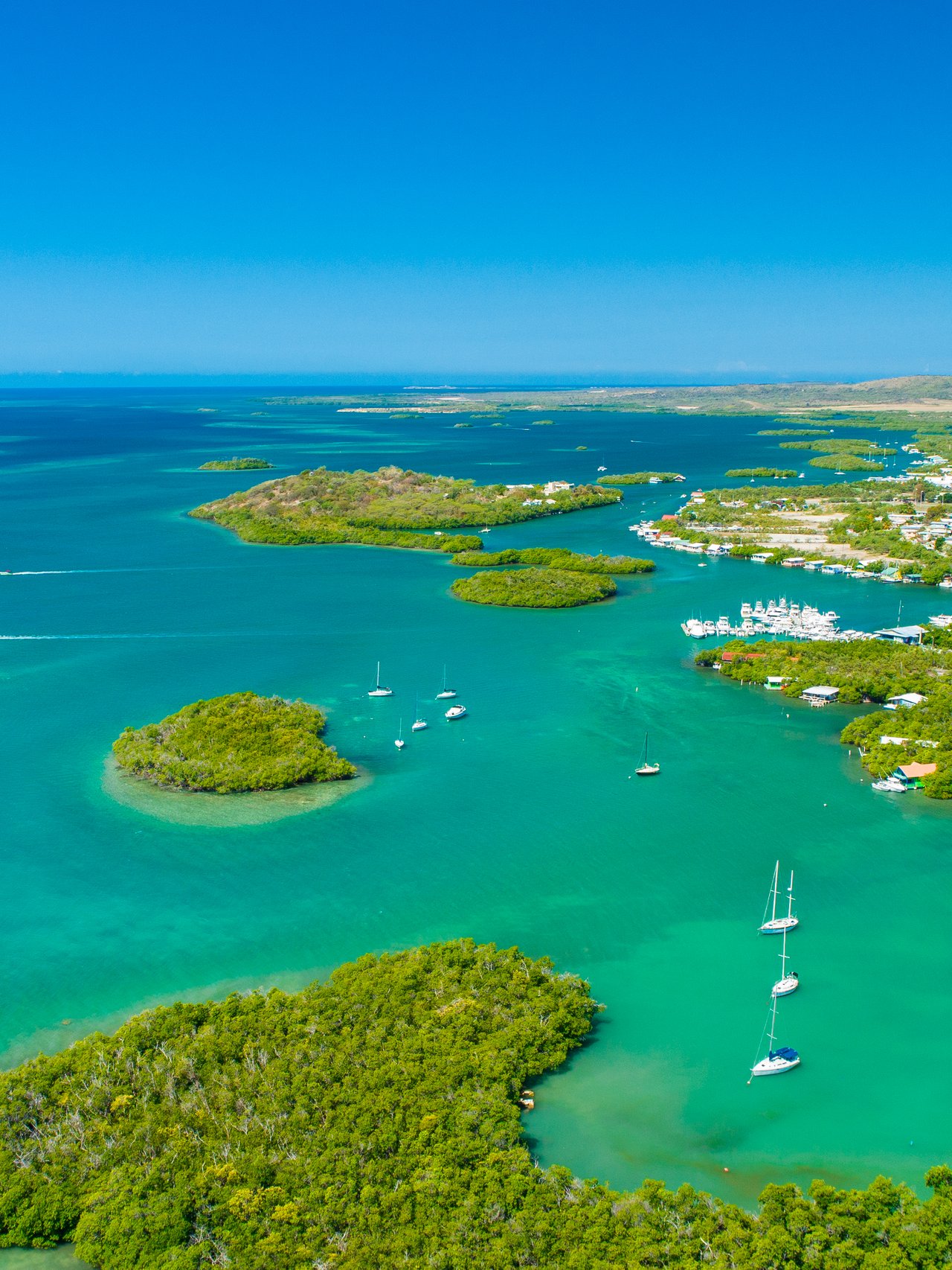 An aerial view of the coastline of Puerto Rico and the Carribean Sea.