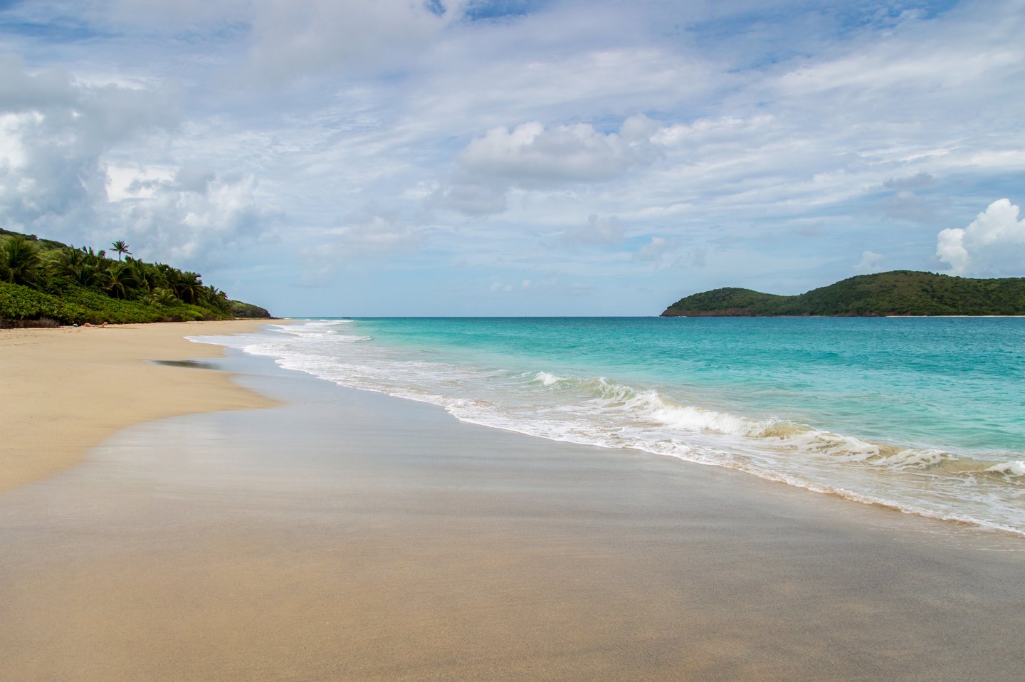 Turquoise waters on a white, sandy beach on Culebra Island, Puerto Rico.