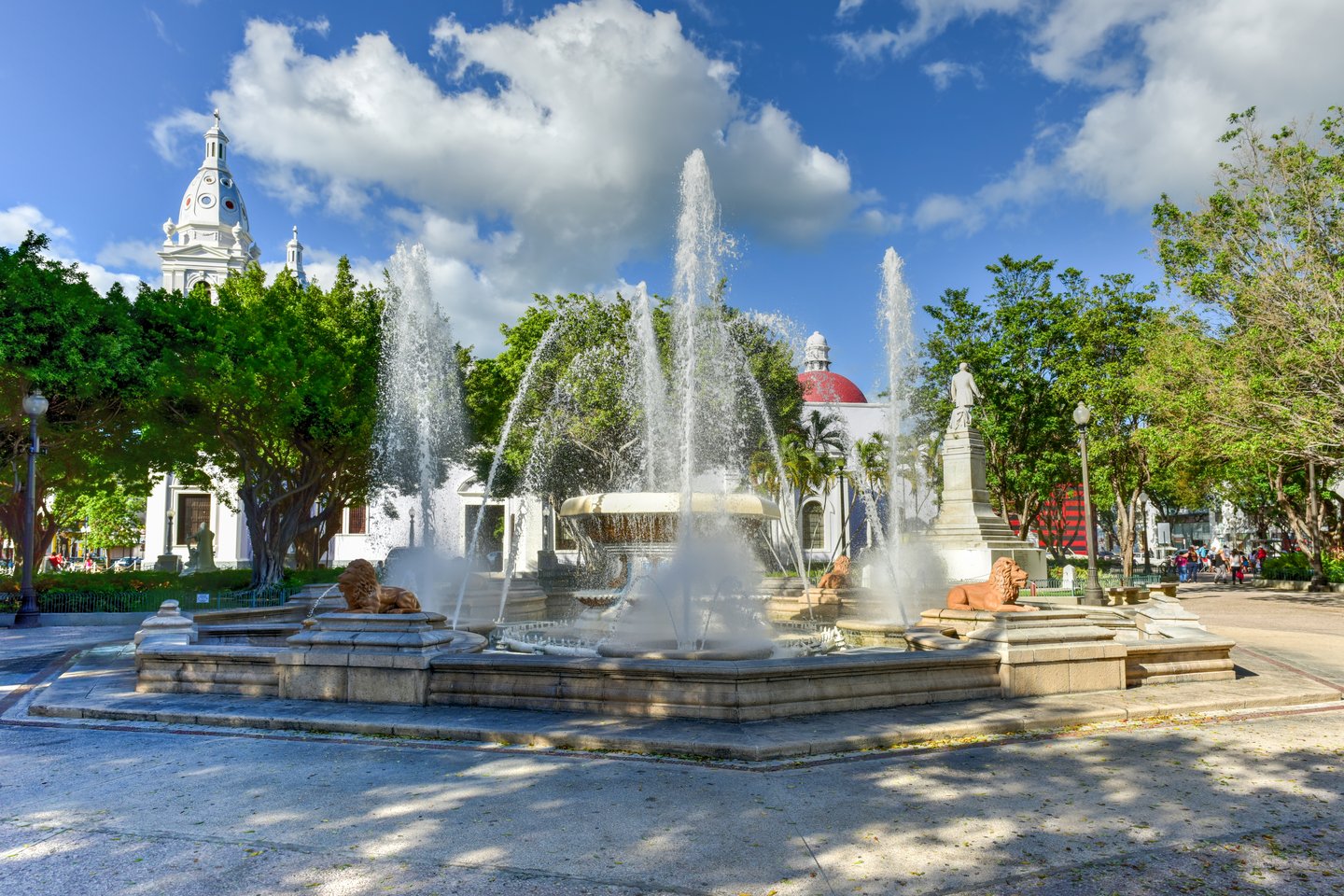 A fountain in the Plaza Las Delicias in Ponce, Puerto Rico.