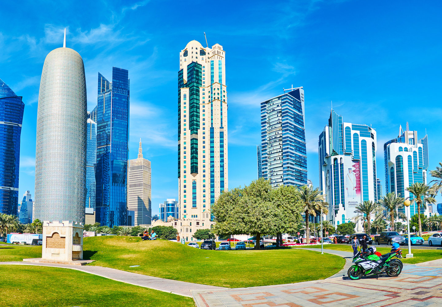 The view on skyscrapers of Al Dafna business district from the Sheraton Park in West Bay, Doha