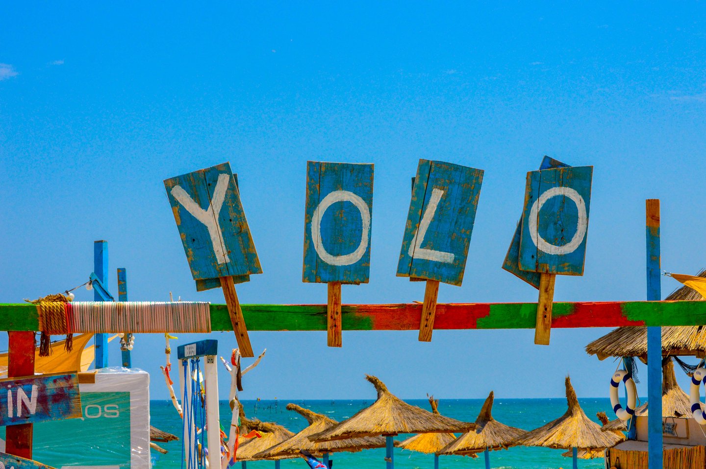 YOLO sign outside bar in Vama Veche