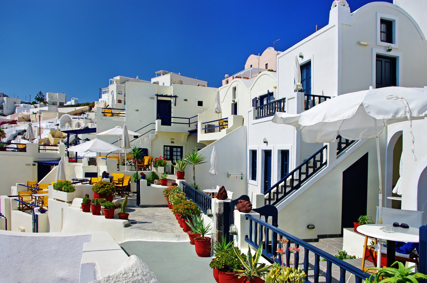 A row of resorts in Fira, Santorini