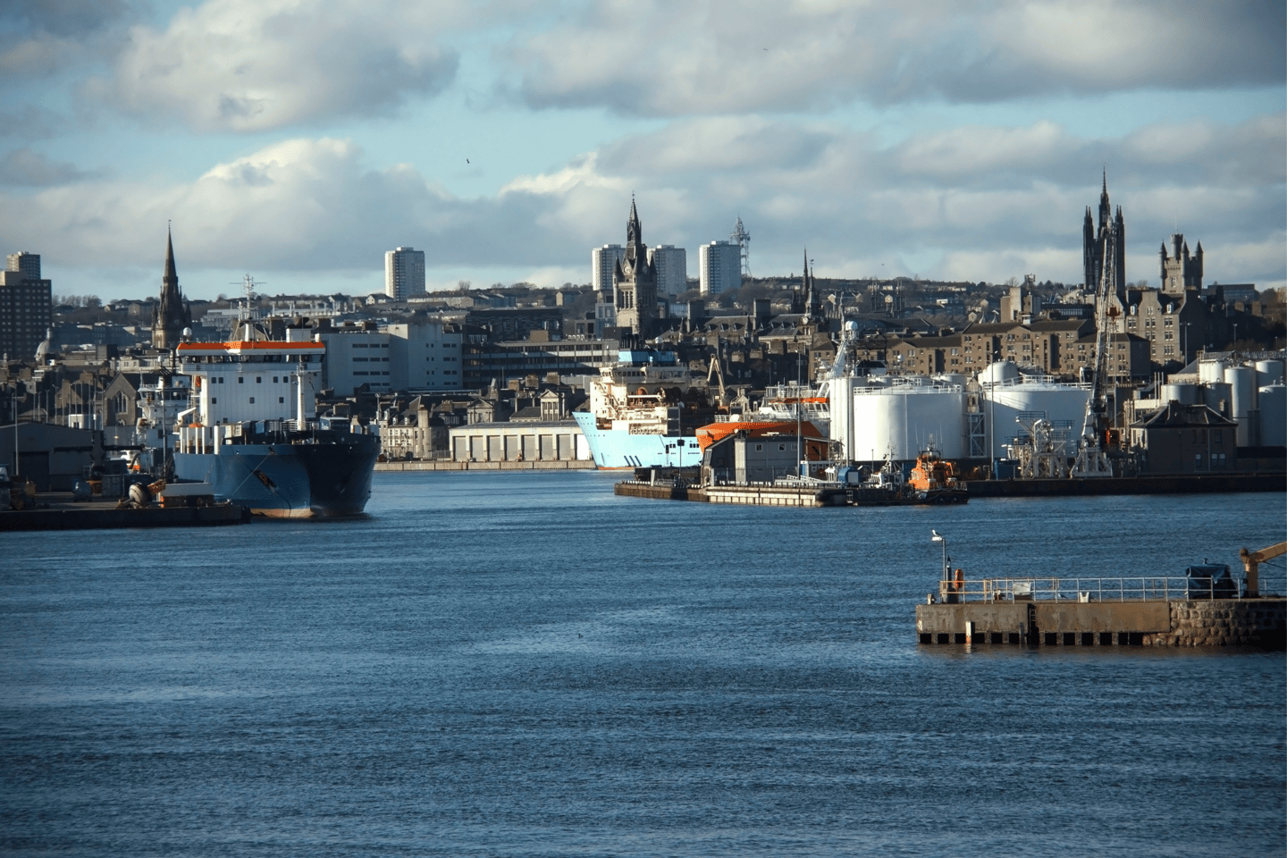 Aberdeen harbour and cityscape.