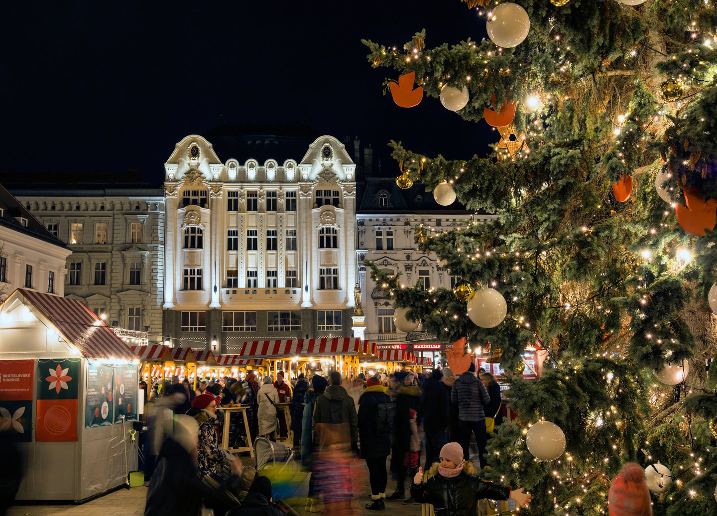 People wandering around the Christmas Markets in Bratislava