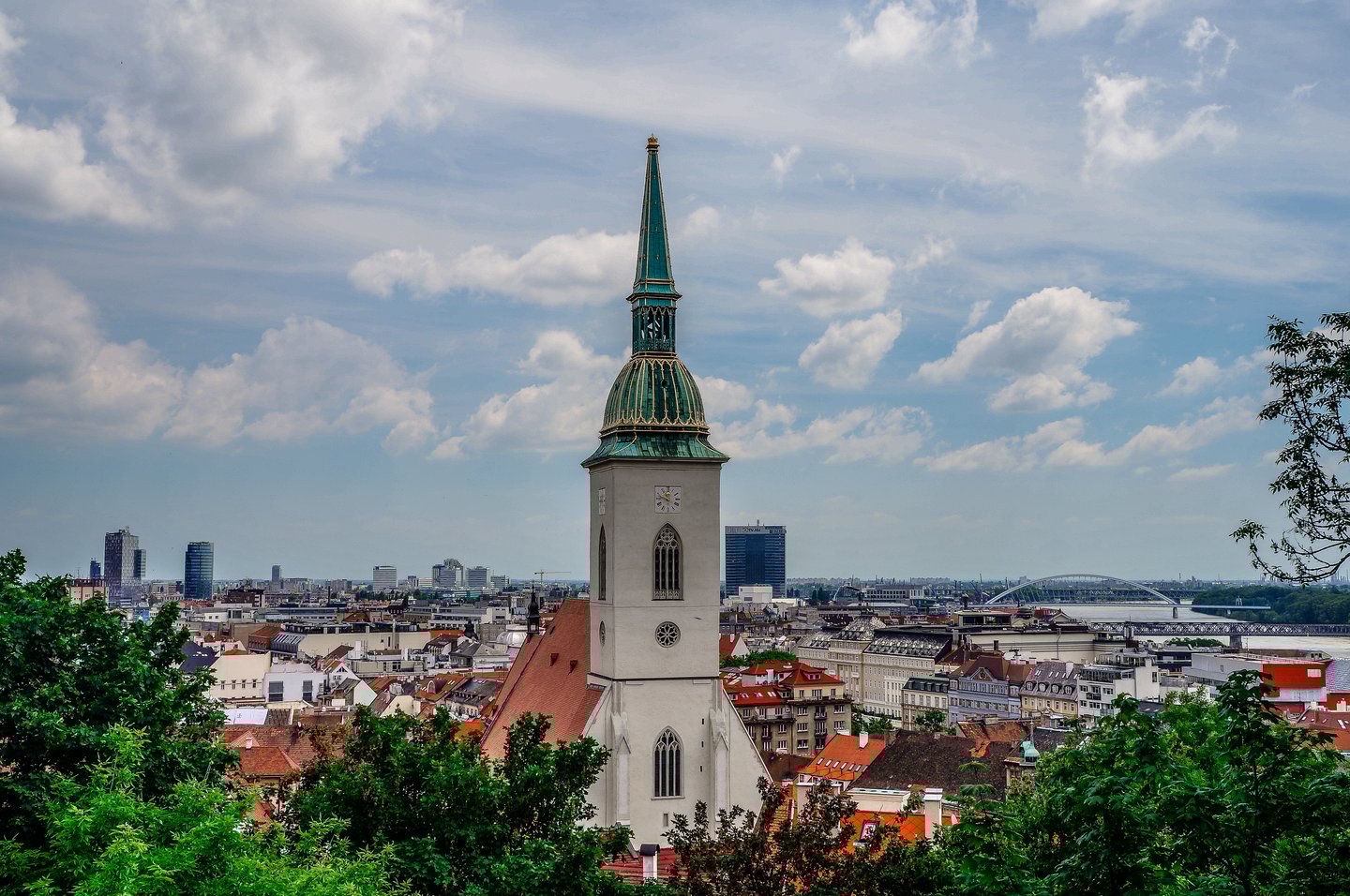 View of Bratislava church tower from the castle