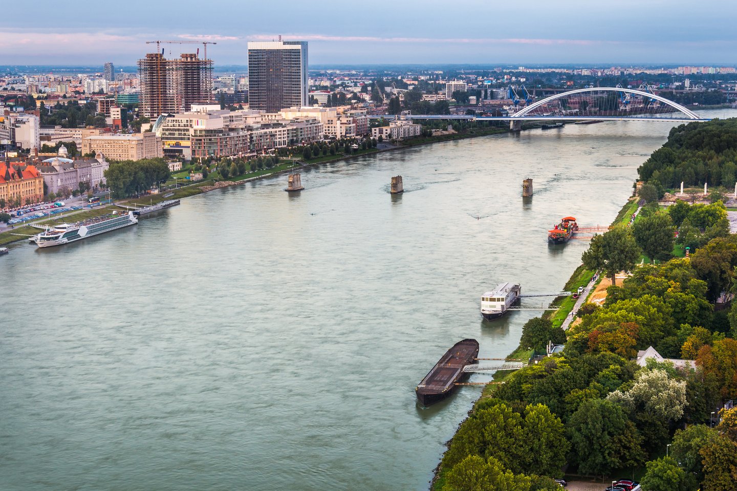 Boats on the Danube River in Bratislava
